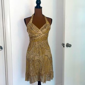 BCBG gold silk halter dress Size 4